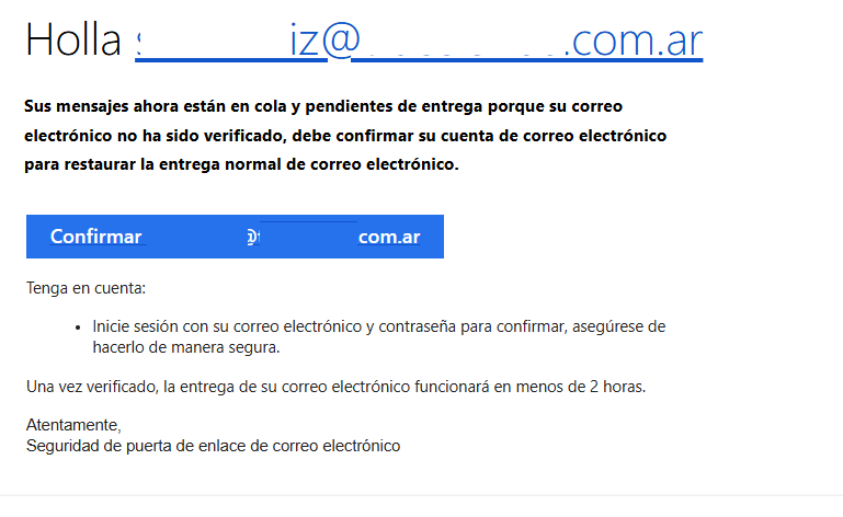 Correo de verificación de cuenta sospechoso